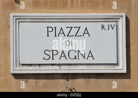 Piazza di Spagna Straße Zeichen Rom Italien Stockfoto