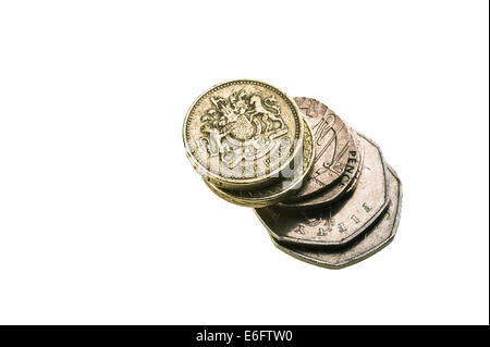 Kleinen Stapel von UK Sterling Münzen. Stockfoto