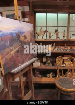 C.m. Russell Museum Log Cabin Studio Interieur, Montana, USA Stockfoto