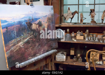 C.m. Russell Museum Log Cabin Studio Interieur, Montana, USA Stockfoto