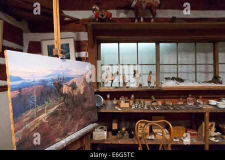 C.m. Russell Museum Log Cabin Studio Interieur, Montana, USA Stockfoto