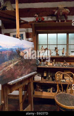 C.m. Russell Museum Log Cabin Studio Interieur, Montana, USA Stockfoto