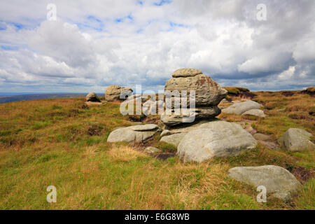 Felsformationen auf Bleaklow, Pennine Way, Derbyshire, Peak District National Park, England, UK. Stockfoto