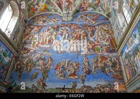 Das jüngste Gericht von Michelangelo in der Sixtinischen Kapelle, Rom. Stockfoto