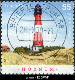 Deutschland - ca. 2007: Briefmarke gedruckt in Deutschland, zeigt Leuchtturm Hoernum, der Insel Sylt (Baujahr 1907), ca. 2007 Stockfoto