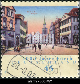 Deutschland - ca. 2007: Briefmarke gedruckt in Deutschland, gewidmet den 1000. Jahrestag der Stadt Fürth, ca. 2007 Stockfoto