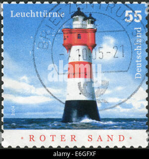 Deutschland - ca. 2004: Briefmarke gedruckt in Deutschland, zeigt einen Leuchtturm Roter Sand, ca. 2004 Stockfoto