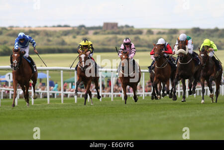 Newmarket, Großbritannien. 23. August 2014. Abschluss des Kurstages Juli 2. Nautilus unter Nicky Mackay gewinnen die fliegen EasyJet ab London Southend Airport Handicap Credit: Action Plus Sport/Alamy Live News Stockfoto