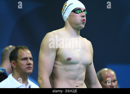 Berlin, Deutschland. 23. August 2014. Paul Biedermann Deutschlands bereitet für die Männer 4x200m Freistil Finale auf der 32. LEN europäischen Swimming Championships 2014 im Velodrom in Berlin, Deutschland, 23. August 2014. Foto: David Ebener/Dpa/Alamy Live News Stockfoto