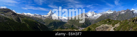 Das Matterhorn über Zermatt, Schweiz-Panorama vom Murmeltier Trail Stockfoto