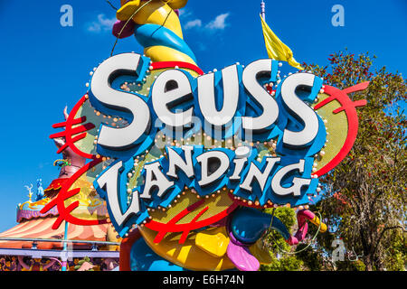 Schild am Eingang zum Seuss Landing in Islands of Adventure, Universal Studios Orlando Stockfoto