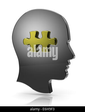 Metallische Menschenkopf mit Puzzle Stück Abbildung Stockfoto