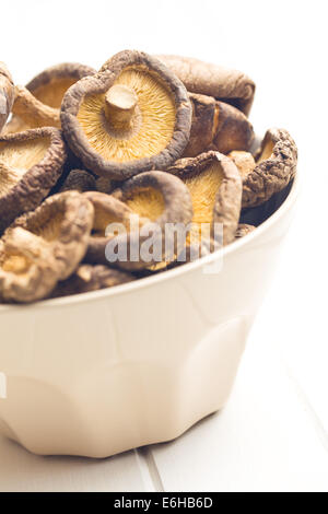 getrocknete Shiitake-Pilze in Schüssel Stockfoto