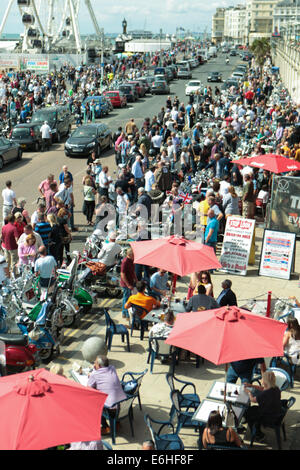 Mod All Weekender, Brighton 2014, Madeira Drive, Brighton, East Sussex, UK . Dies ist eine jährliche Veranstaltung der britischen Mod-Kultur an der Südküste Englands mit dem klassischen Roller als gewähltem Transportmittel. August 2014 Stockfoto