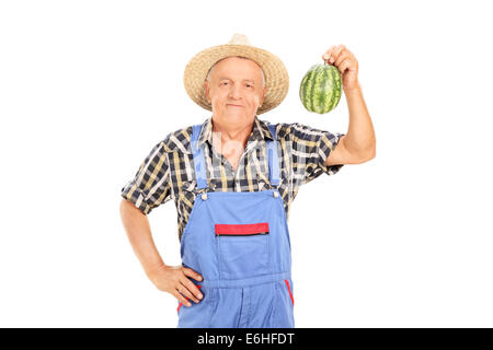 Reifen Bauer hält kleine Wassermelone Stockfoto