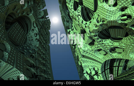 Fremden Gebäude abstrakte Fraktal mit einer Sonne. Science Fiction-Design. Stockfoto