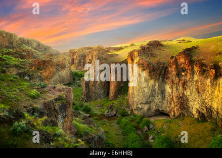 Beistand Creek Canyon mit Sonnenuntergang. Malheur Grafschaft, Oregon Stockfoto