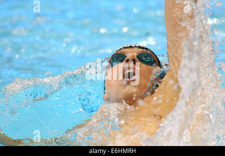 Berlin, Deutschland. 24. August 2014. David Verraszto von Ungarn konkurriert in der Herren 400-Meter-Finale Medley auf der 32. LEN europäischen Swimming Championships 2014 im Velodrom in Berlin, Deutschland, 24. August 2014. Foto: Hannibal/Dpa/Alamy Live News Stockfoto