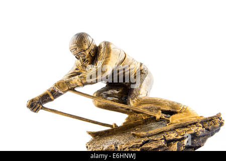 Gold Ski Champion Statuette Award isoliert auf weißem Hintergrund Stockfoto