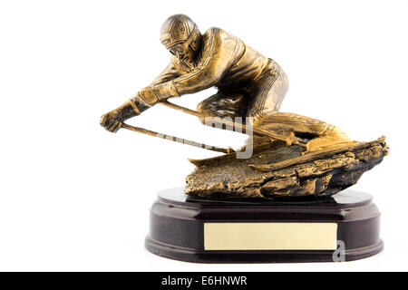 Gold Ski Champion Statuette Award isoliert auf weißem Hintergrund Stockfoto