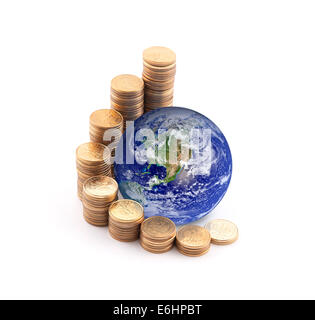Weltgeltung auf Geld. Earth-Bild von der Nasa zur Verfügung gestellt. Stockfoto
