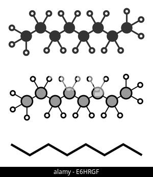 Oktan Kohlenwasserstoff Molekül. Komponente (Benzin). Stilisierte 2D Renderings und konventionellen Skelettformel. Stockfoto