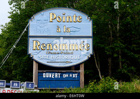 Ein Wegweiser für die Pointe À la Renommee Leuchtturm in Gaspesie, Quebec Stockfoto