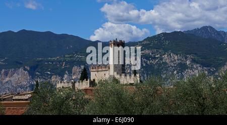 Landschaft Blick von Malcesine mit Scaliger Burg, Gardasee, Lago di Garda, Trentino, Venetien, Venetien, Italien Stockfoto