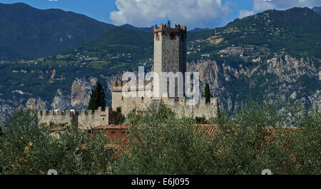 Landschaft Blick von Malcesine mit Scaliger Burg, Gardasee, Lago di Garda, Trentino, Venetien, Venetien, Italien Stockfoto