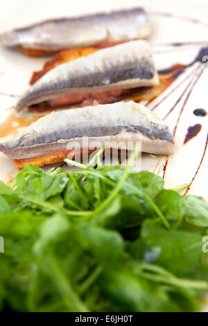 Sardinen auf Toast Vorspeise im Restaurant in Lissabon, Portugal Stockfoto