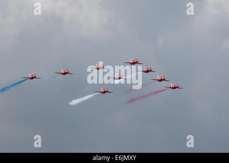 Red Arrows anzeigen 2014 in Cromer in Norfolk Stockfoto