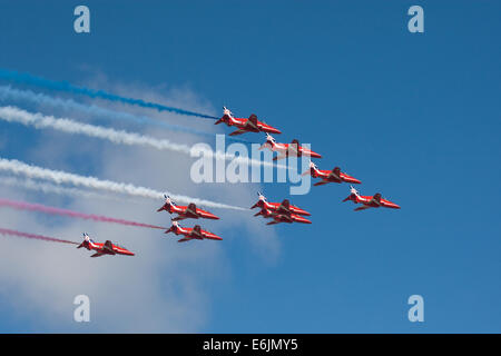 Red Arrows anzeigen 2014 in Cromer in Norfolk Stockfoto