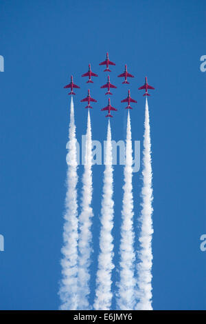 Red Arrows anzeigen 2014 in Cromer in Norfolk Stockfoto