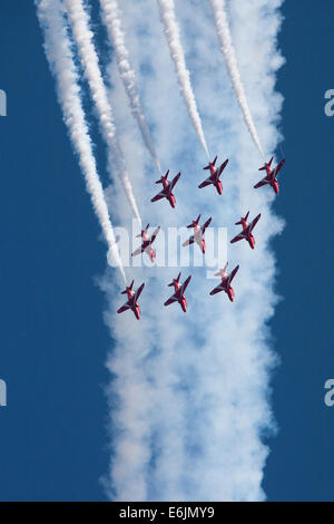 Red Arrows anzeigen 2014 in Cromer in Norfolk Stockfoto