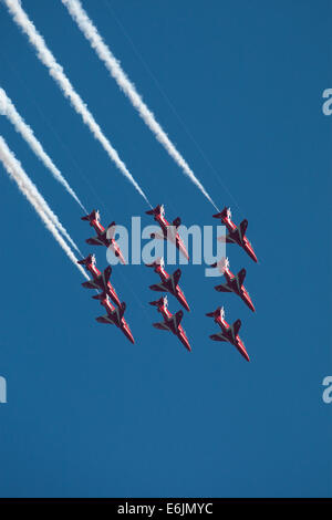 Red Arrows anzeigen 2014 in Cromer in Norfolk Stockfoto