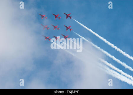 Red Arrows anzeigen 2014 in Cromer in Norfolk Stockfoto