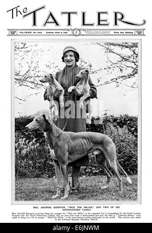 Mick Miller, 1932-Magazin-Cover zeigt den berühmten Hund und seinem Besitzer Frau Arundel Kempton Stockfoto