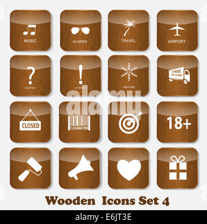 Hölzerne Applikations-Icons Set Vektor-Illustration Stockfoto