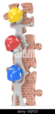 Geck die Erbauer x 3 Stein Wand Puzzle Turm zu bauen. Stockfoto