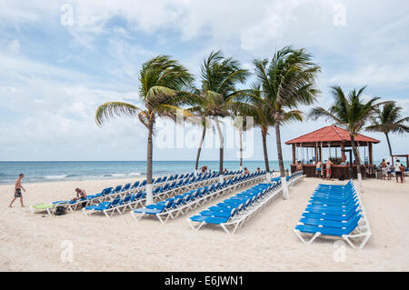 Tropischer Strand mit Palmen Stockfoto