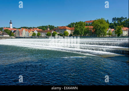 Lechwehr, Wehr am Fluss Lech, Landsberg am Lech, Upper Bavaria, Bavaria, Germany Stockfoto