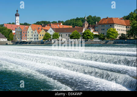 Lechwehr, Wehr am Fluss Lech, Landsberg am Lech, Upper Bavaria, Bavaria, Germany Stockfoto