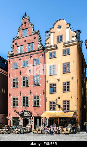 Stadthäuser in Stortorget Platz, Altstadt, Gamla Stan, Stockholm, Schweden Stockfoto