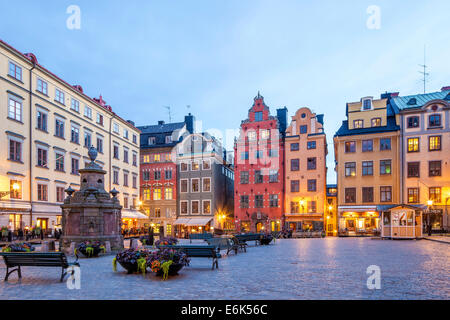 Stadthäuser in Stortorget Platz, Altstadt, Gamla Stan, Stockholm, Schweden Stockfoto