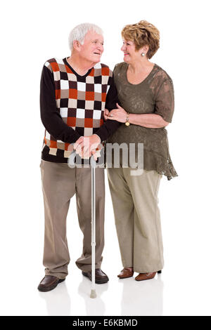 im Gespräch mit einander isoliert auf weiss senior Liebespaar Stockfoto