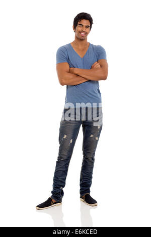 gut aussehende junge indische Mann auf weißem Hintergrund Stockfoto