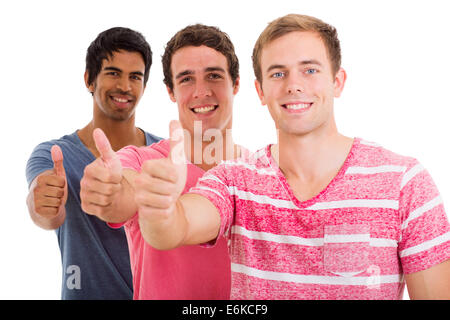 Gruppe der happy Friends geben Daumen nach oben isoliert auf weiss Stockfoto