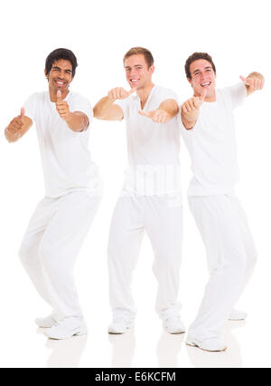 Gruppe lustige junger Männer isoliert auf weiss Stockfoto