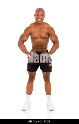 junge afrikanische Bodybuilder training auf weißem Hintergrund isoliert Stockfoto