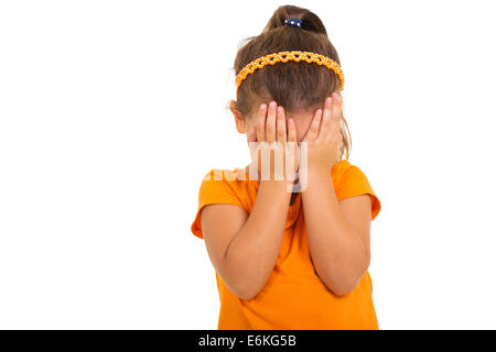 Trauriges Mädchen Weinen isoliert auf weiss Stockfoto